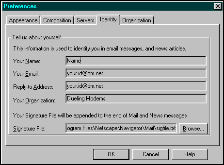 Netscape News Configuration Screen